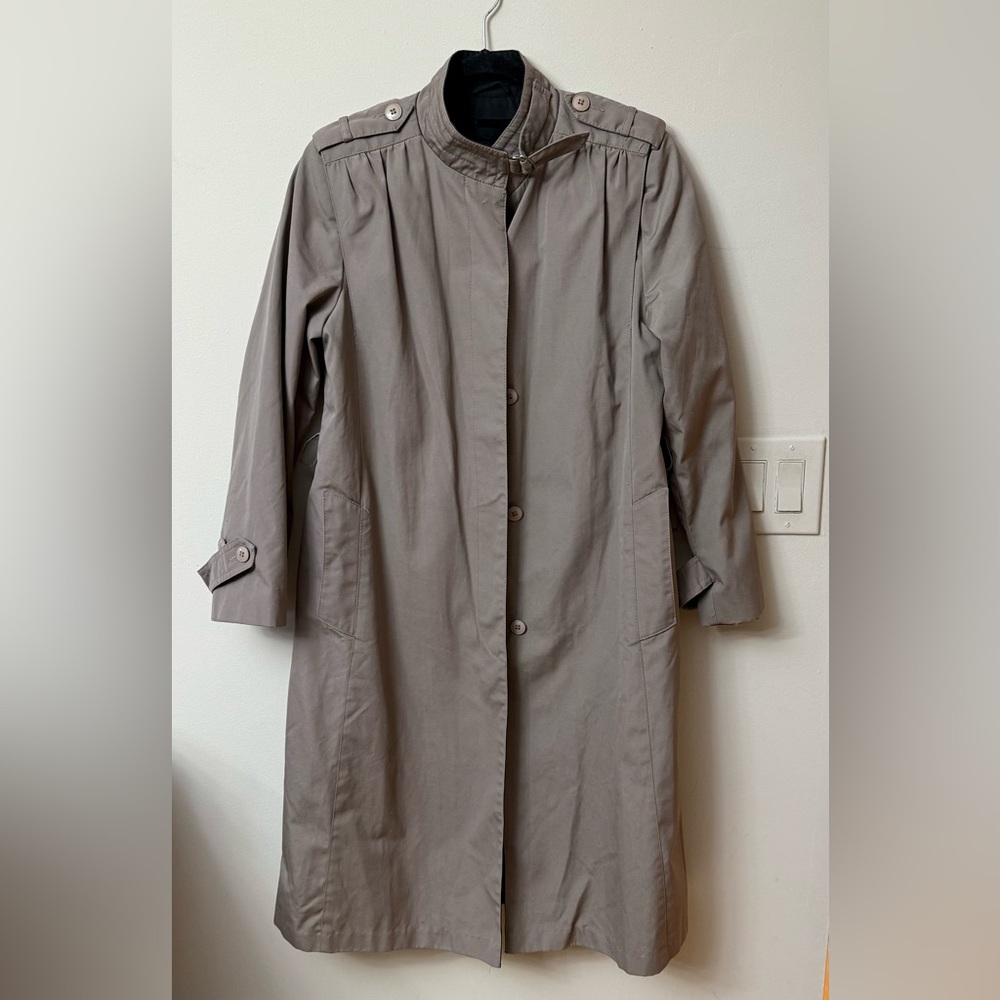 Vintage Taupe Foxland Pleated Trench Swing Coat By Lanson